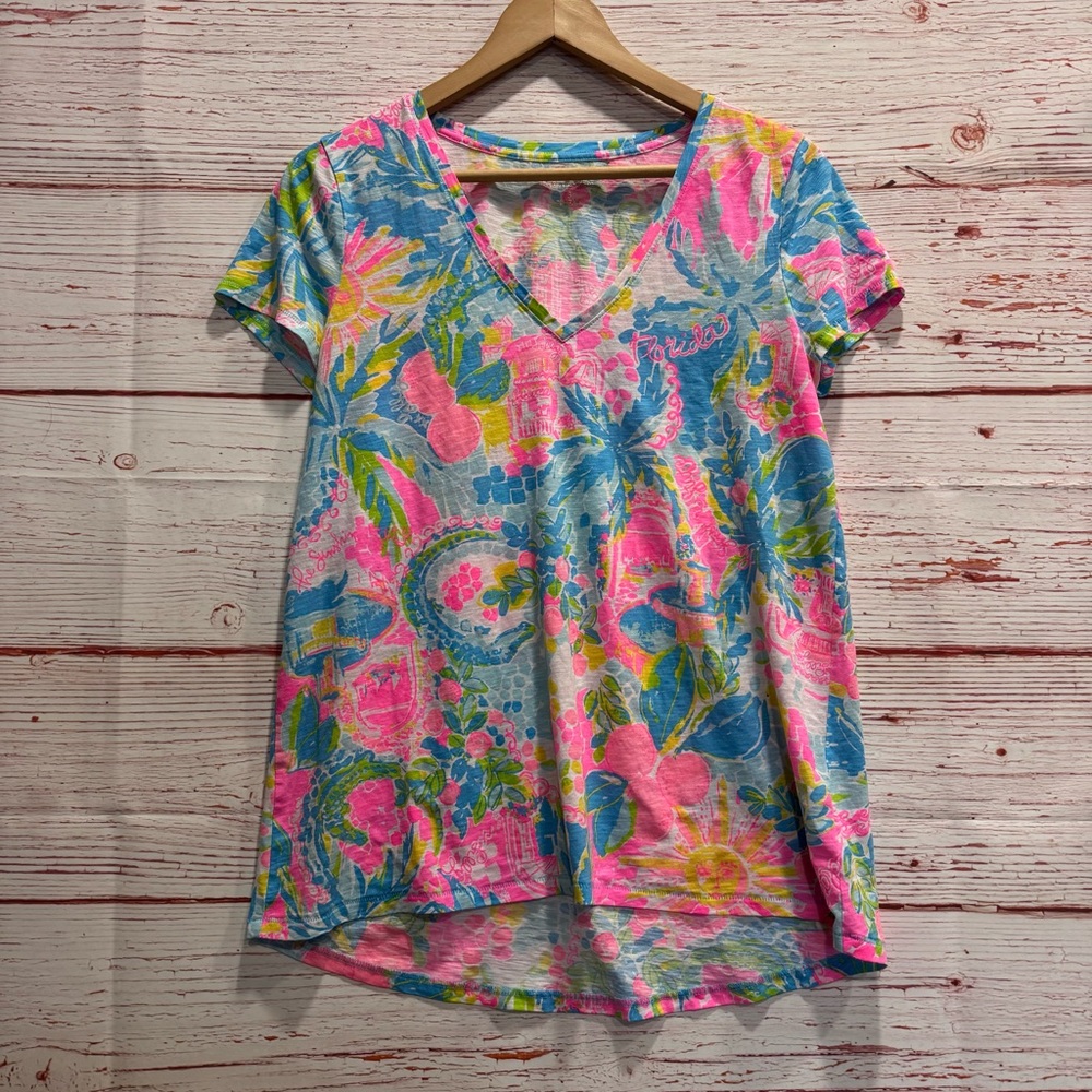 Lilly Pulitzer Etta V Neck Top in Multi Sunshine State Of Mind Sz S - Picture 5 of 12